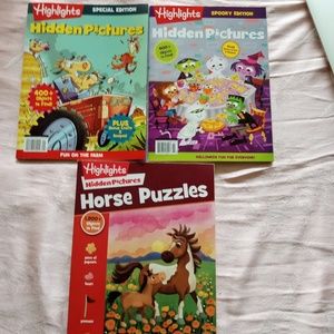 3 Kids Highlights Activity Magazine Horse Puzzles ,  Halloween Hidden Pictures
